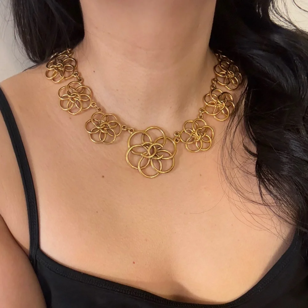 Vintage Chanel Gold CC Flower Collar Necklace